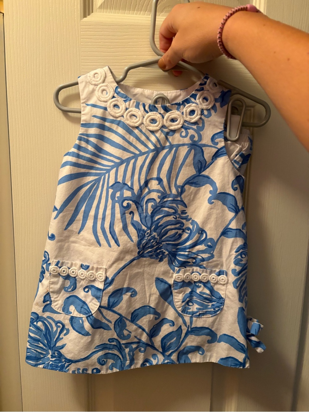 Lilly Pulitzer White and Blue Tropical Print Girls Dress